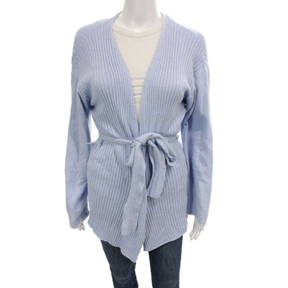 Skin Unisex Cardigan Lt Blue V-Neck Striped Cotton Cashmere Long Sleeve Size M